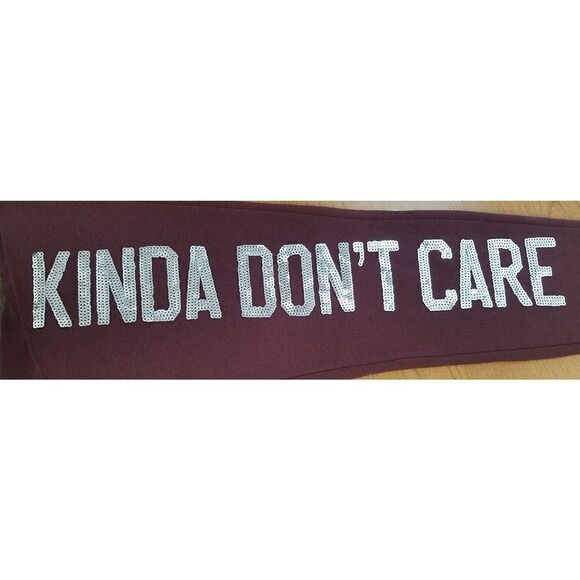 Rue21 Small Burgundy sweatpants with"Kinda Don't Care" in silver sequins down t - Picture 4 of 6